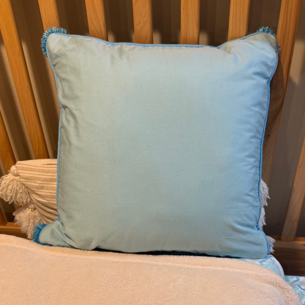 Pottery Barn Kids Blue and Light Blue Pom-Pom Pillows - Picture 3 of 7